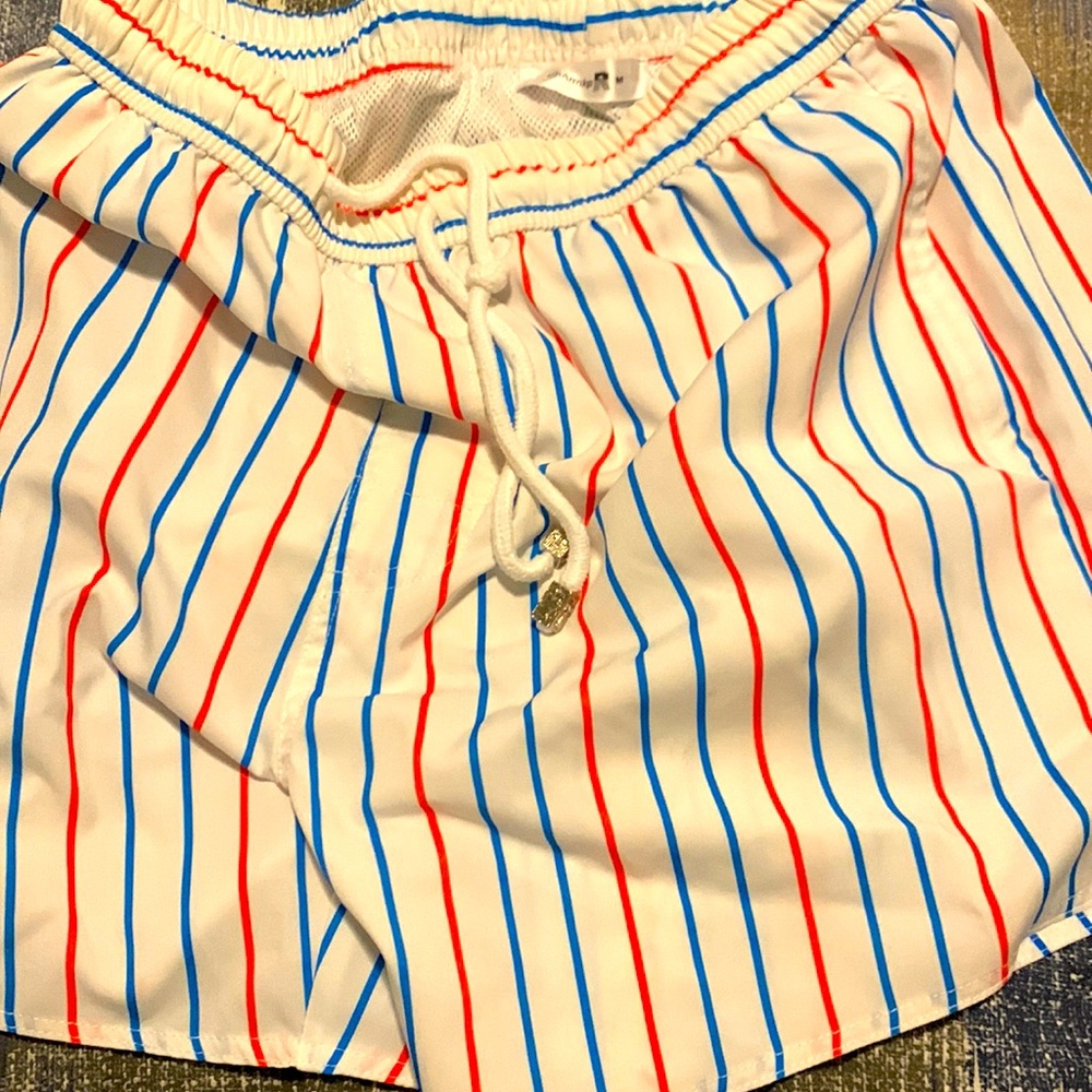 Mens CharmKPR White Multi-color Striped Swim Trunks